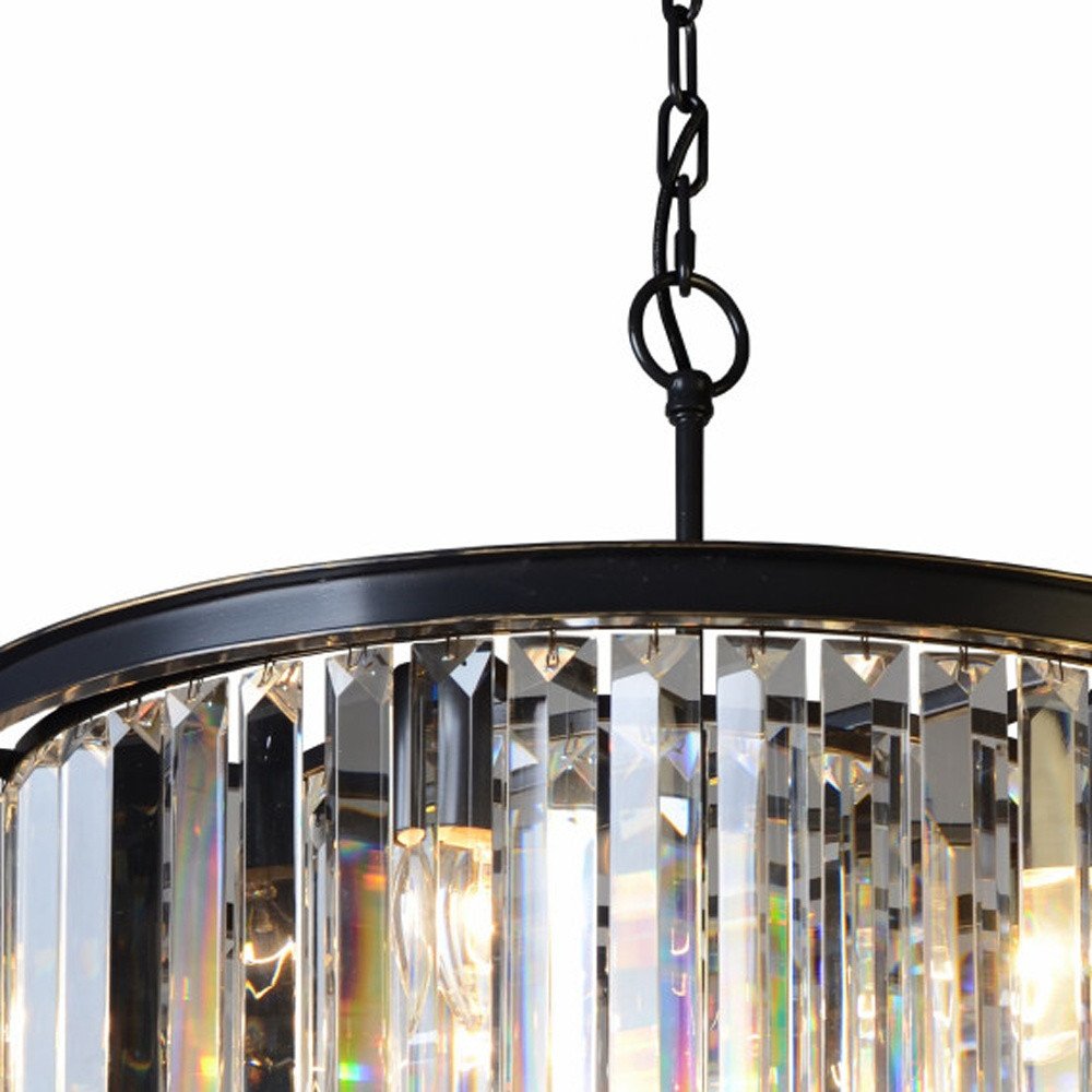 Black Unique Statement Six Light Metal and Crystal Glass Chandelier With Clear Shades