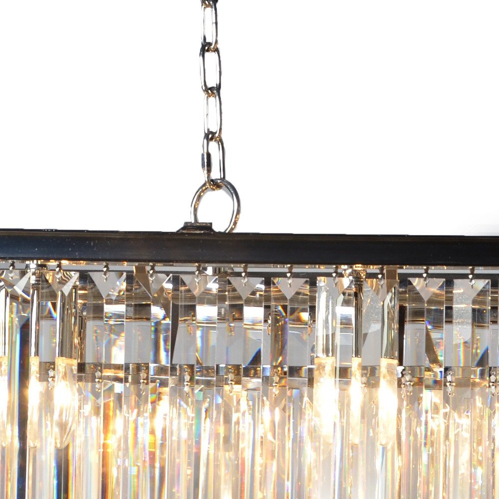 Black Unique Statement Eight Light Metal and Crystal Glass Chandelier With Clear Shades