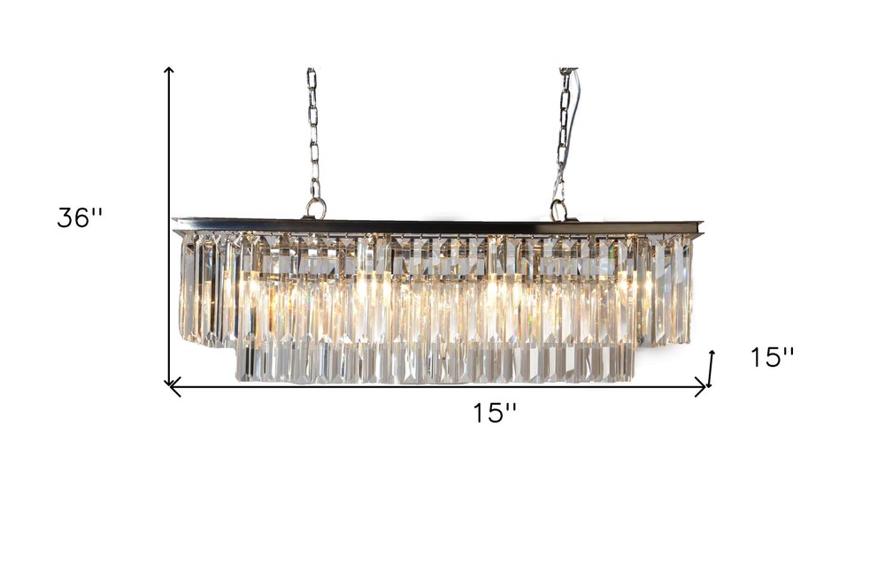 Black Unique Statement Eight Light Metal and Crystal Glass Chandelier With Clear Shades