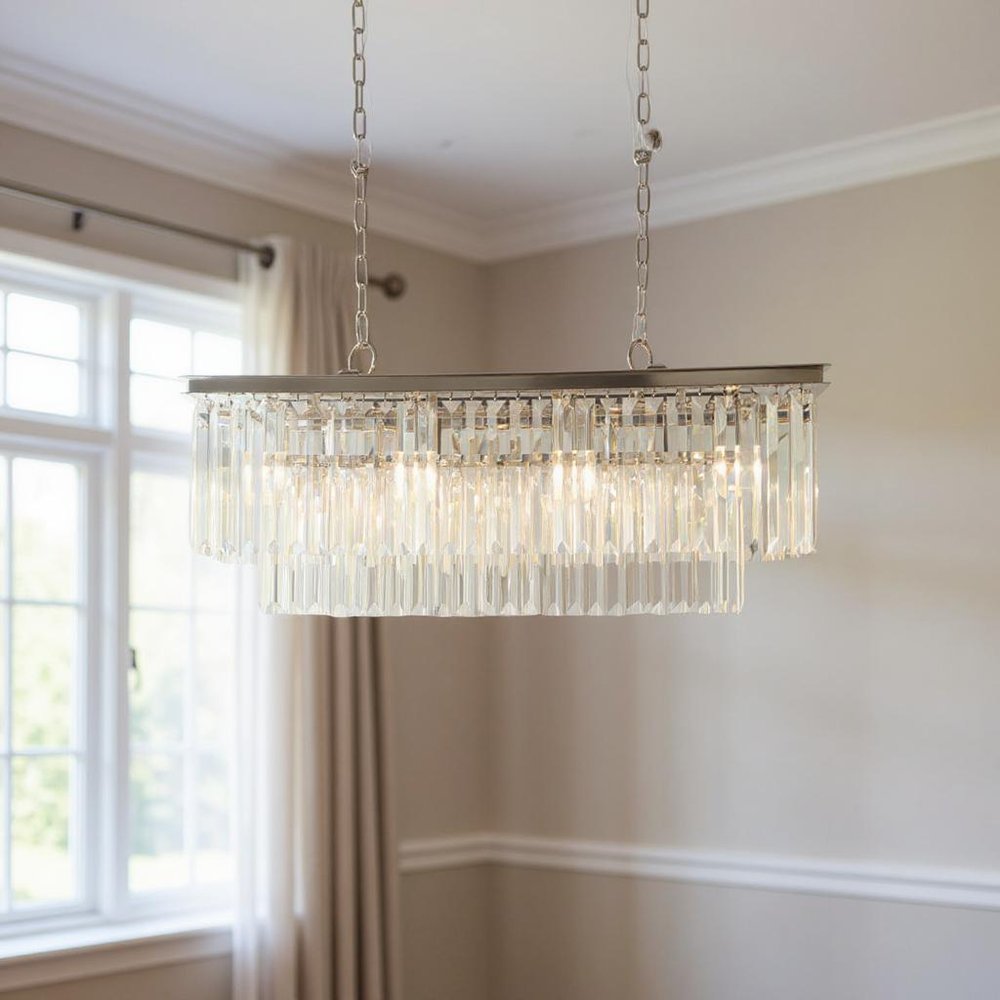 Black Unique Statement Eight Light Metal and Crystal Glass Chandelier With Clear Shades