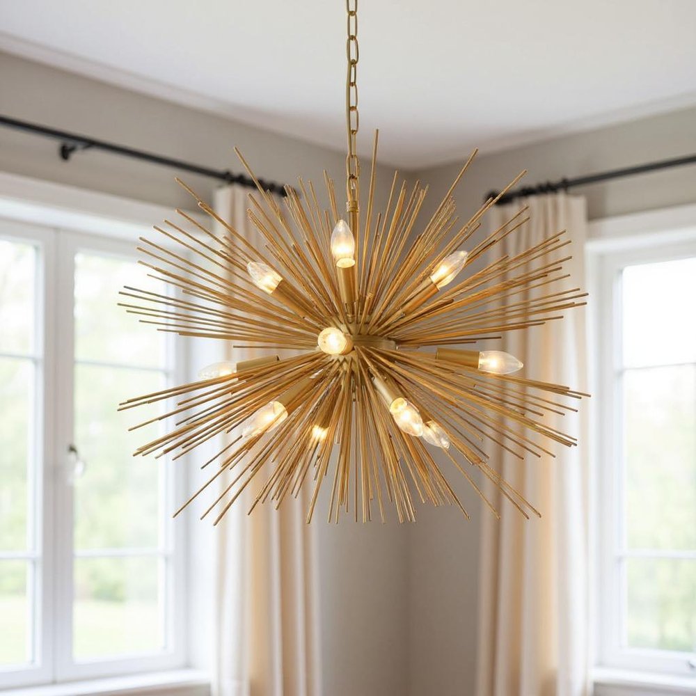 Gold Sputnik Twelve Light Metal Chandelier