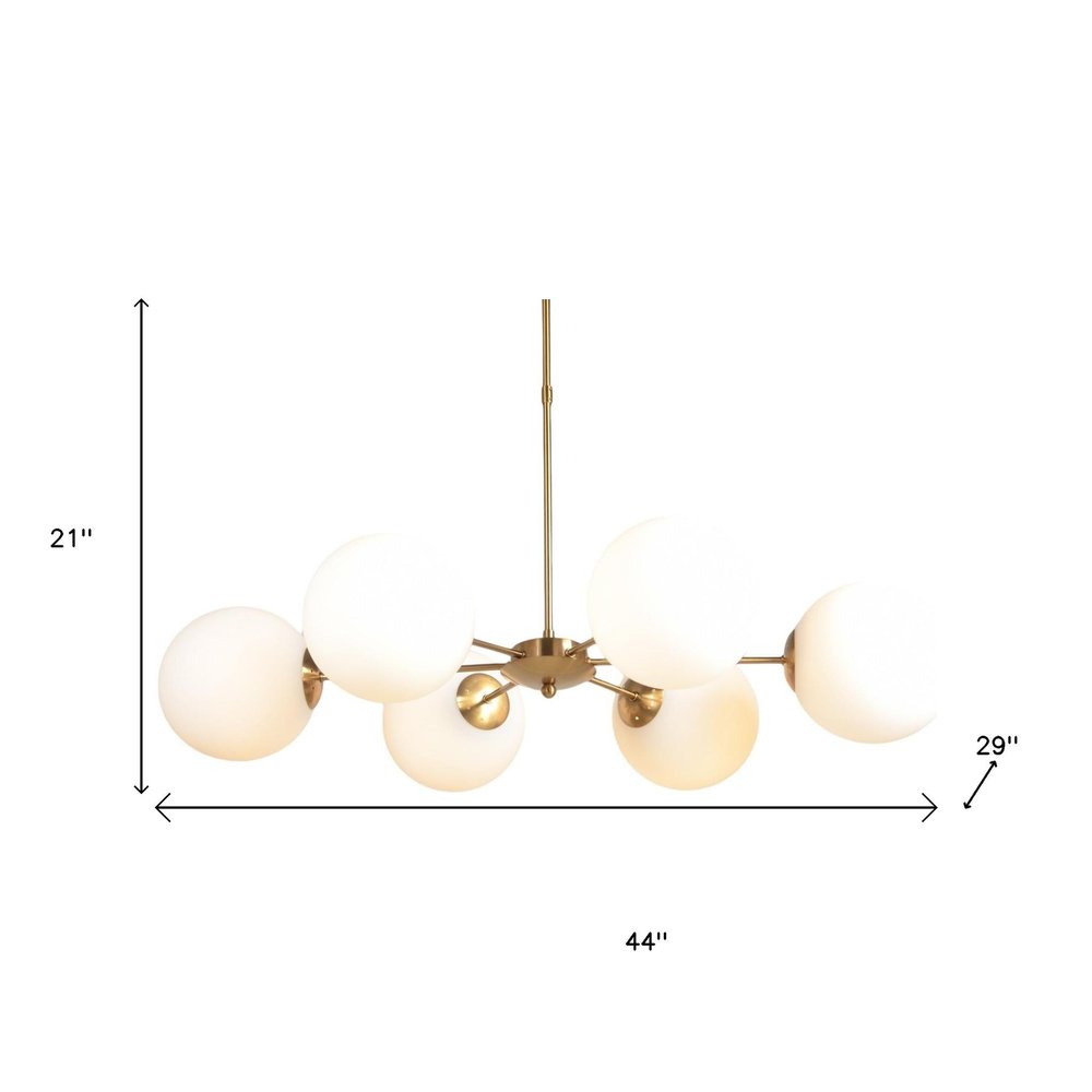 Brass Sputnik Six Light Metal Chandelier With White Shades