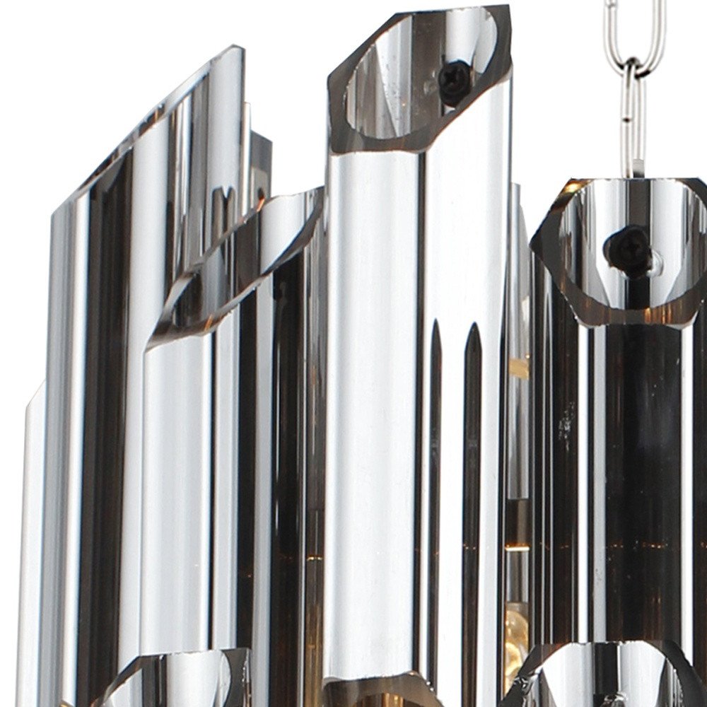 Silver Unique Statement Nine Light Metal and Beveled Glass Chandelier With Silver Shades