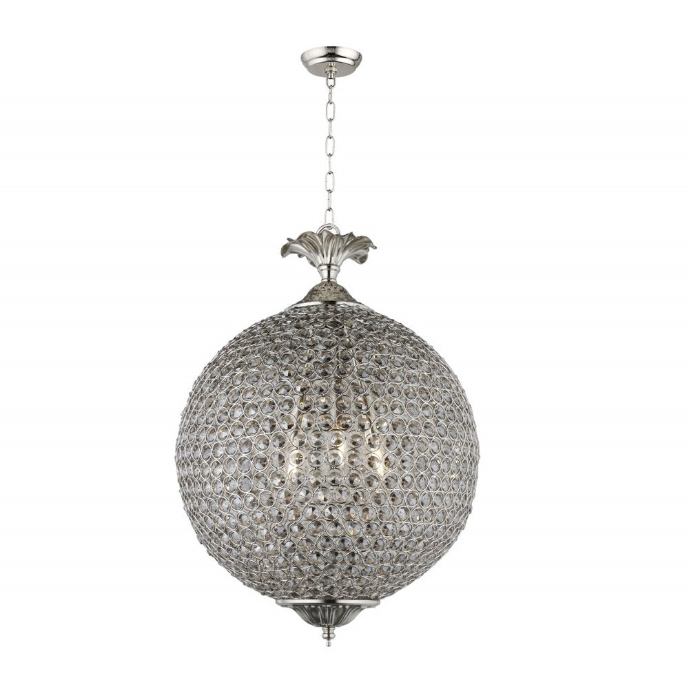 Silver Unique Statement Three Light Metal and Crystal Glass Chandelier With Clear Shades