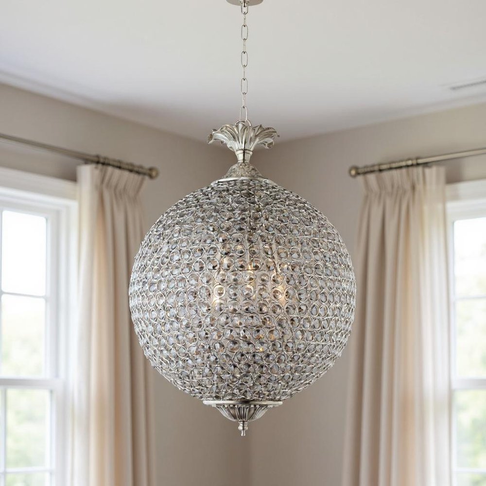 Silver Unique Statement Three Light Metal and Crystal Glass Chandelier With Clear Shades