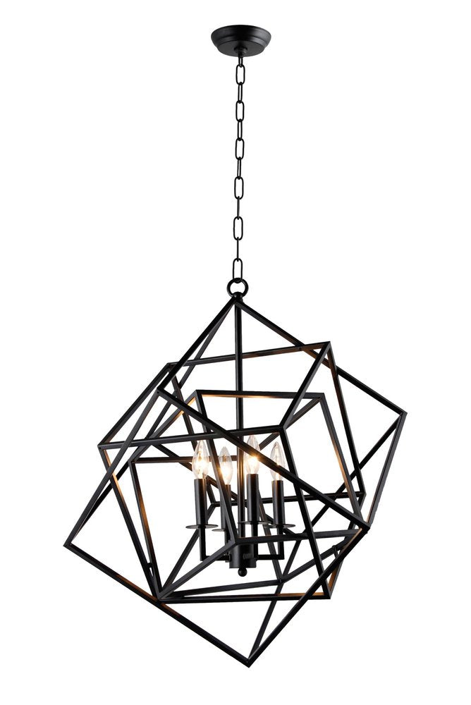 Black Unique Statement Four Light Metal Chandelier With Black Shades