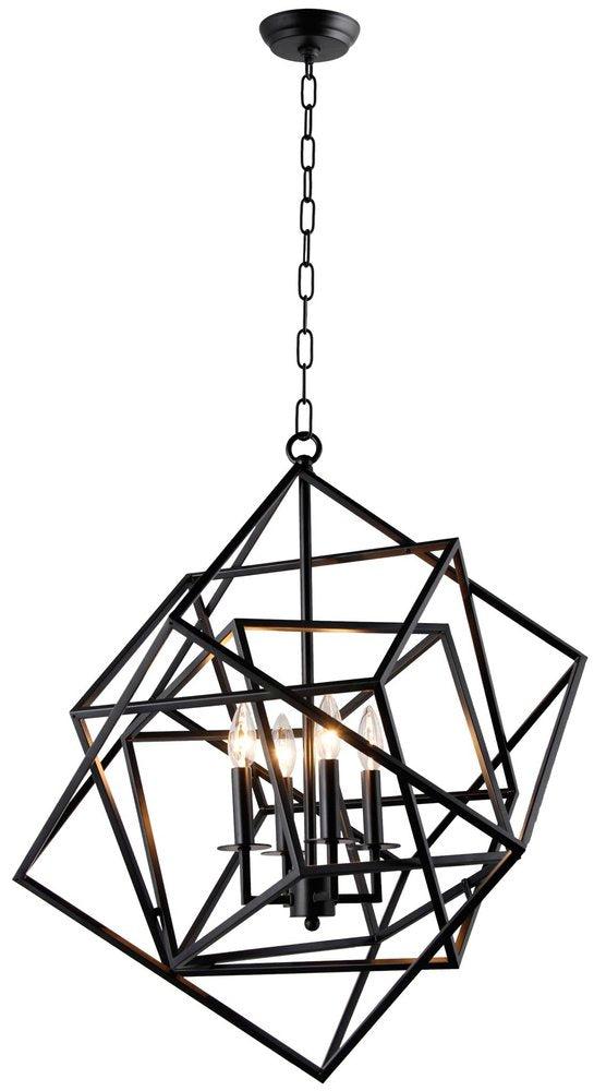 Black Unique Statement Four Light Metal Chandelier With Black Shades