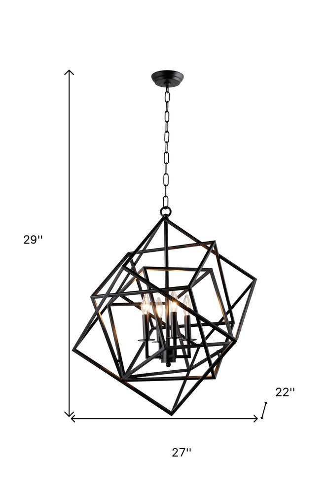 Black Unique Statement Four Light Metal Chandelier With Black Shades