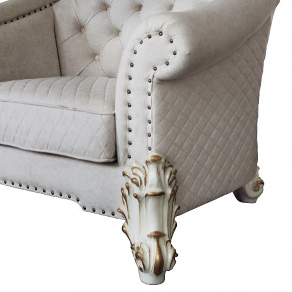 43" Ivory and Pearl Fabric Striped Arm Chair And Toss Pillows
