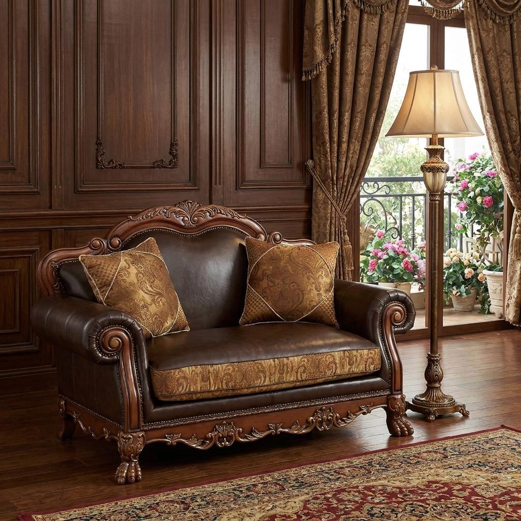 46" Brown and Cherry Blossom Pink Faux Leather Floral Tufted Arm Chair And Toss Pillow