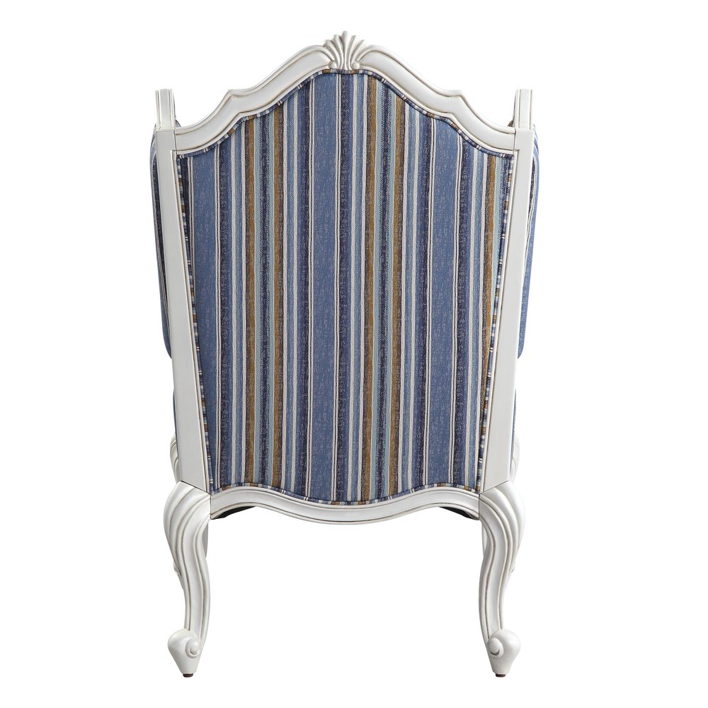 31" Blue and White Fabric Striped Wingback Chair And Toss Pillow