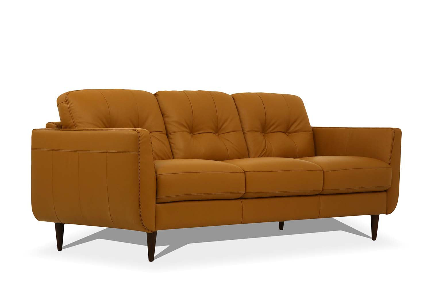 83" Camel Leather And Black Sofa
