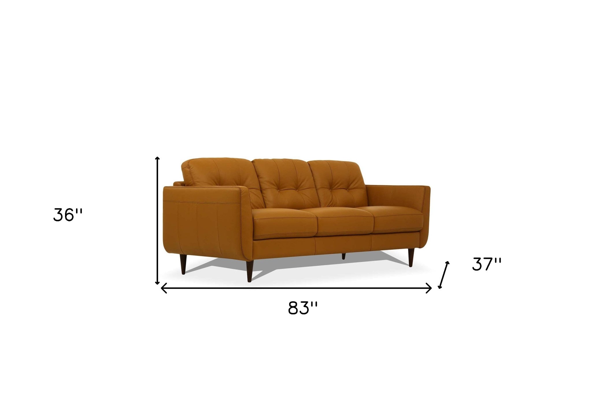 83" Orange Leather Sofa With Black Legs