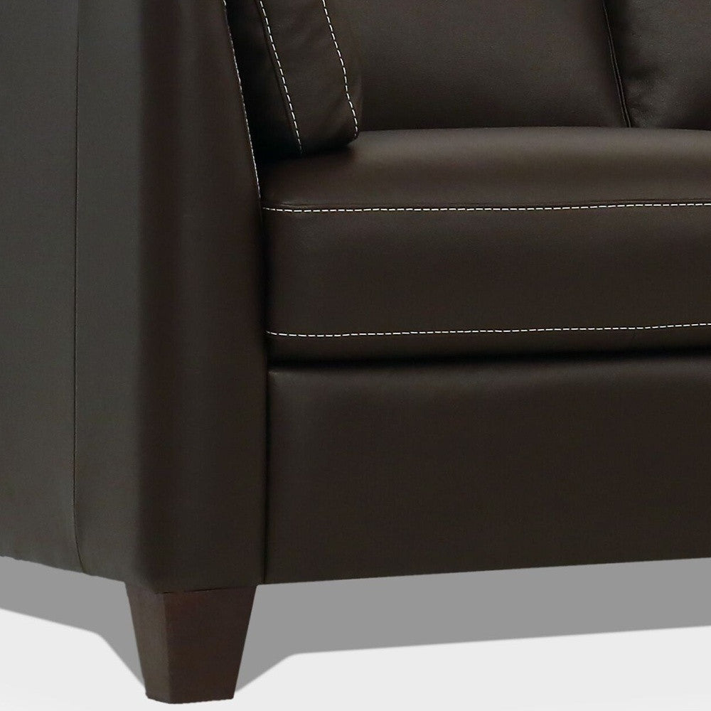 81" Chocolate Leather And Black Sofa