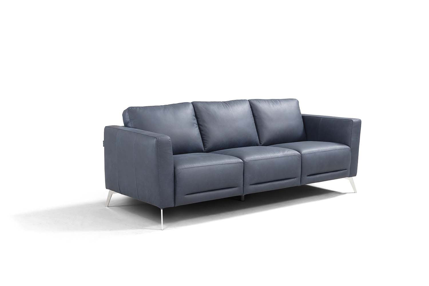 85" Blue Leather And Black Sofa