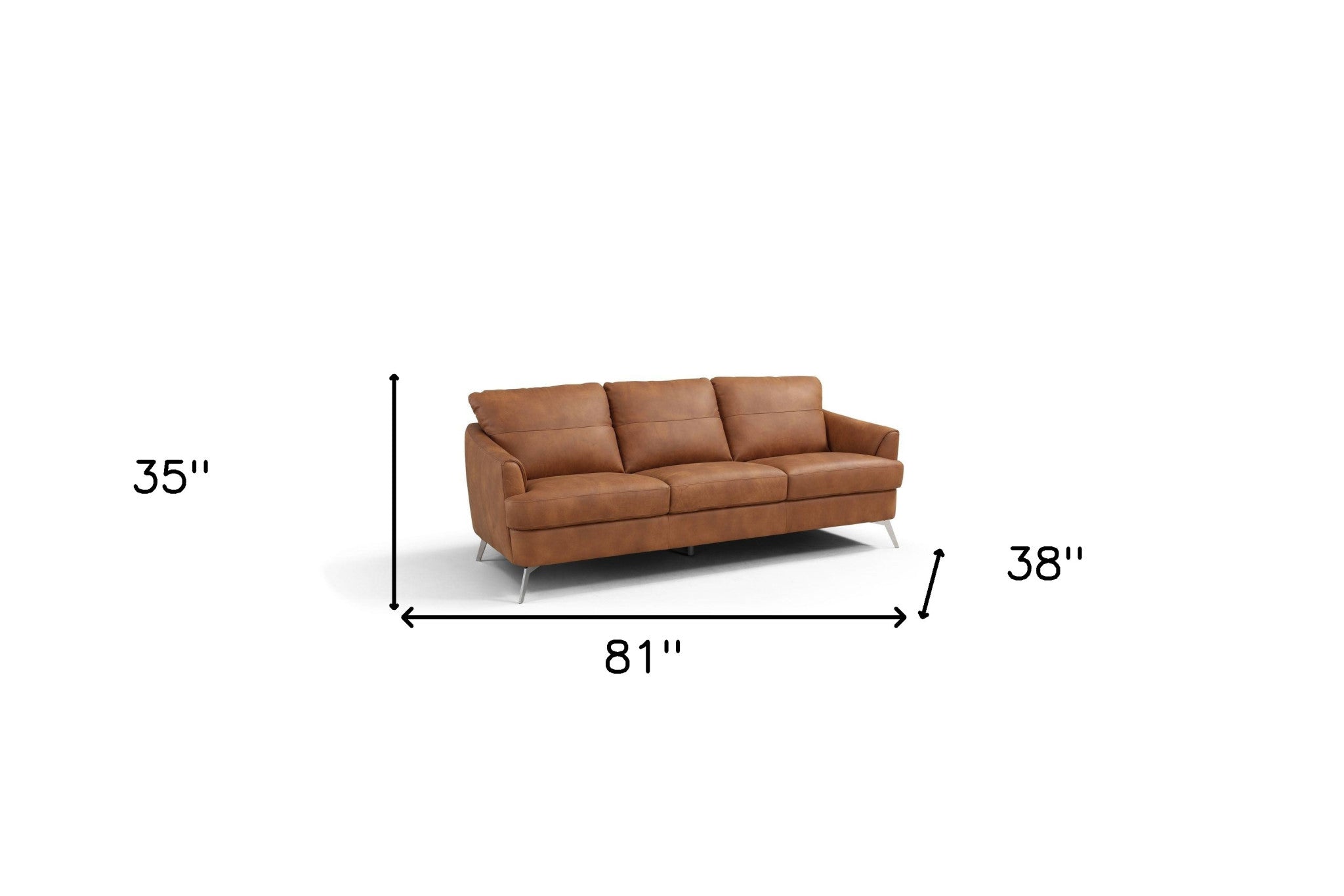 81" Camel Leather And Black Sofa