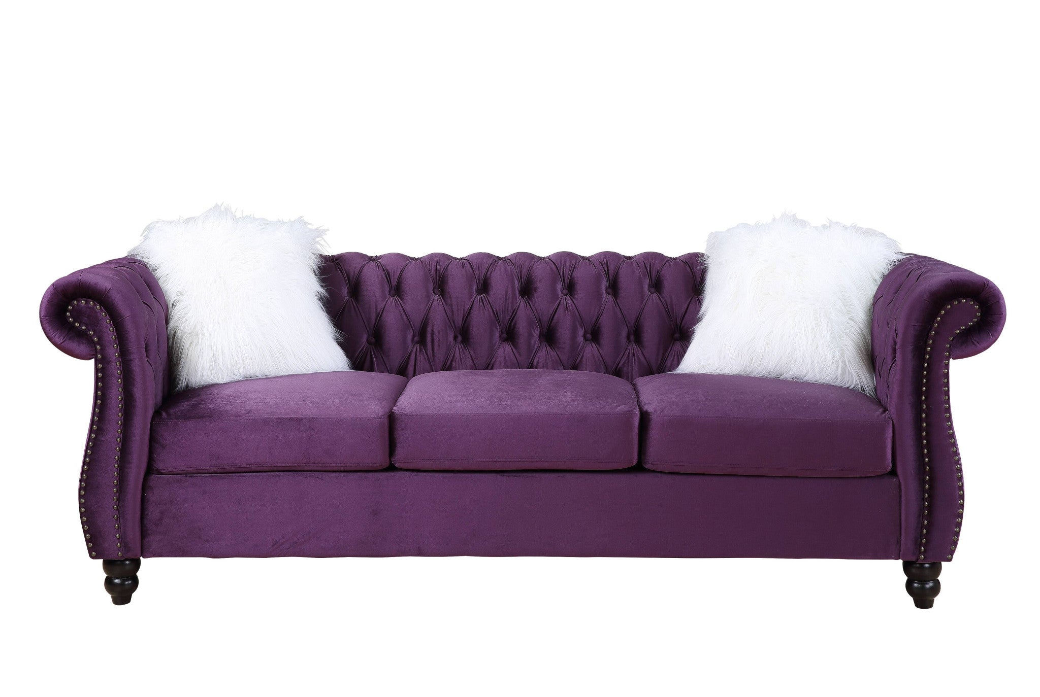 89" Purple Black Velvet Sofa