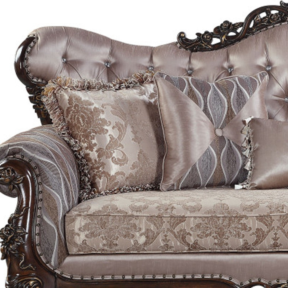 92" Champagne Imitation silk Sofa With Five Toss Pillows