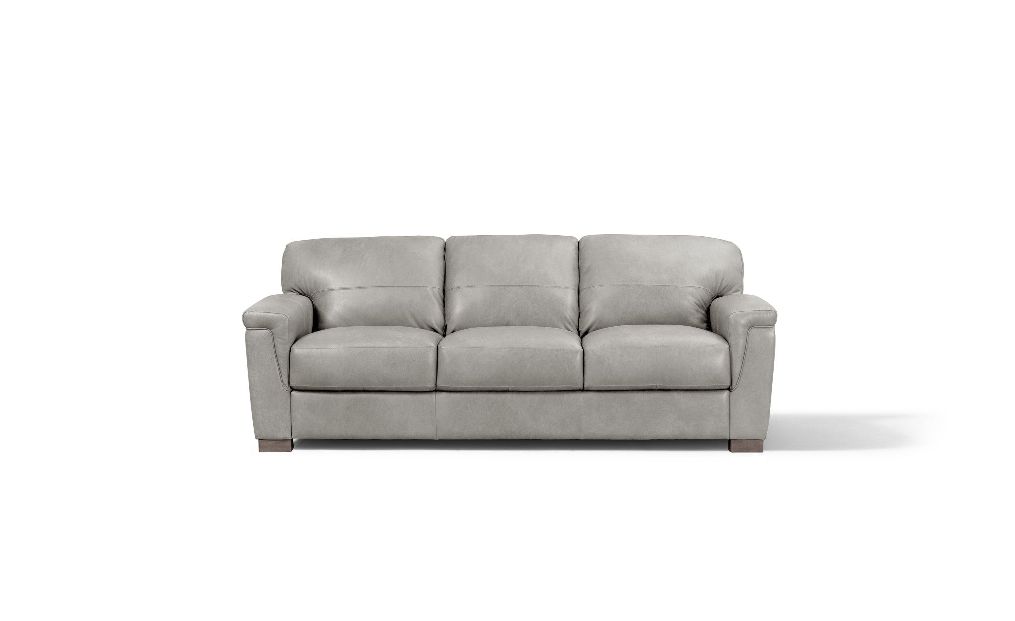 91" Gray Leather Sofa With Black Legs