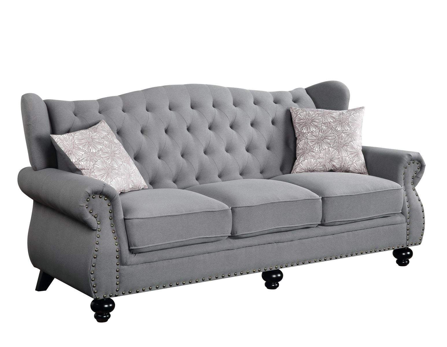86" Gray And Black Sofa With Two Toss Pillows