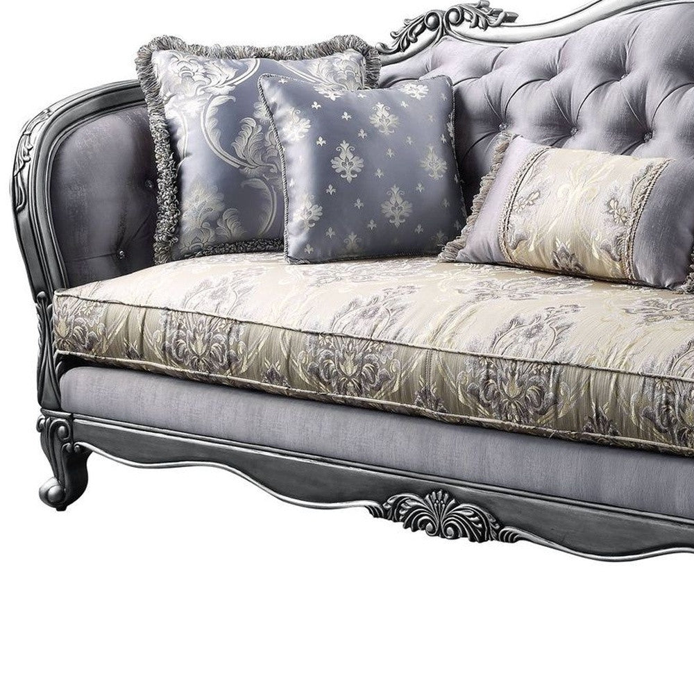 89" Fabric Imitation silk And Platinum Sofa With Five Toss Pillows