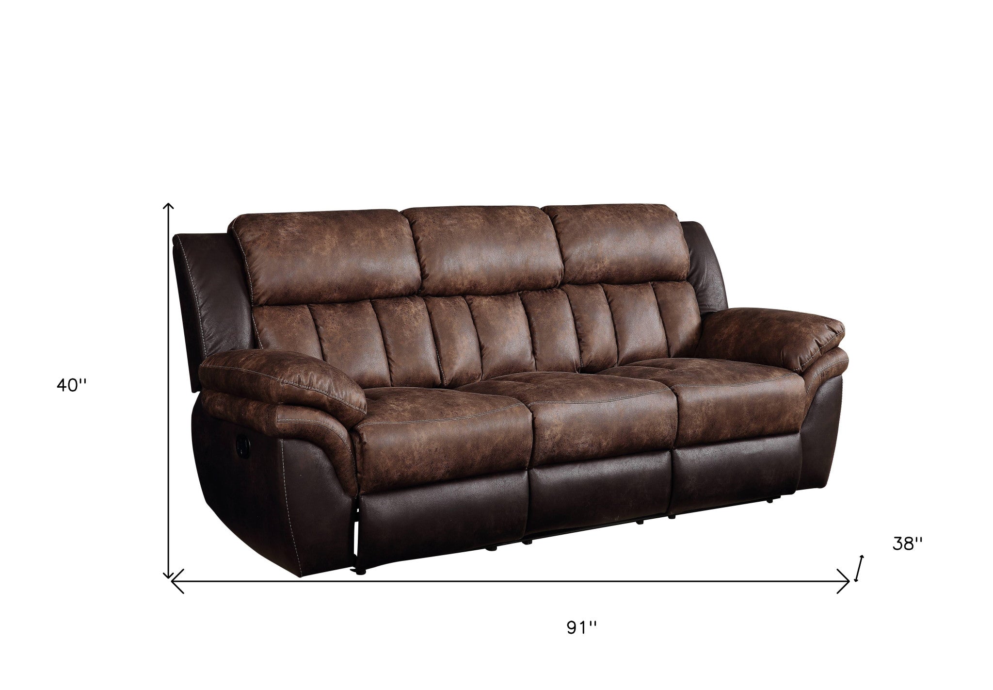 91" Espresso And Black Microfiber Reclining Sofa
