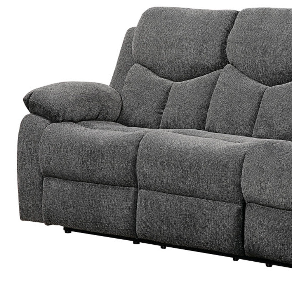 82" Gray And Black Chenille Reclining Sofa