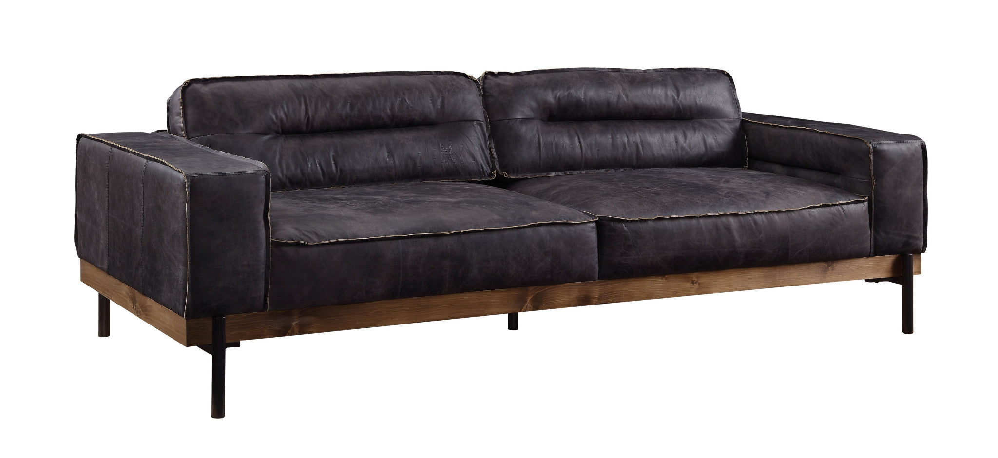 96" Ebony Top Grain Leather Sofa With Black Legs