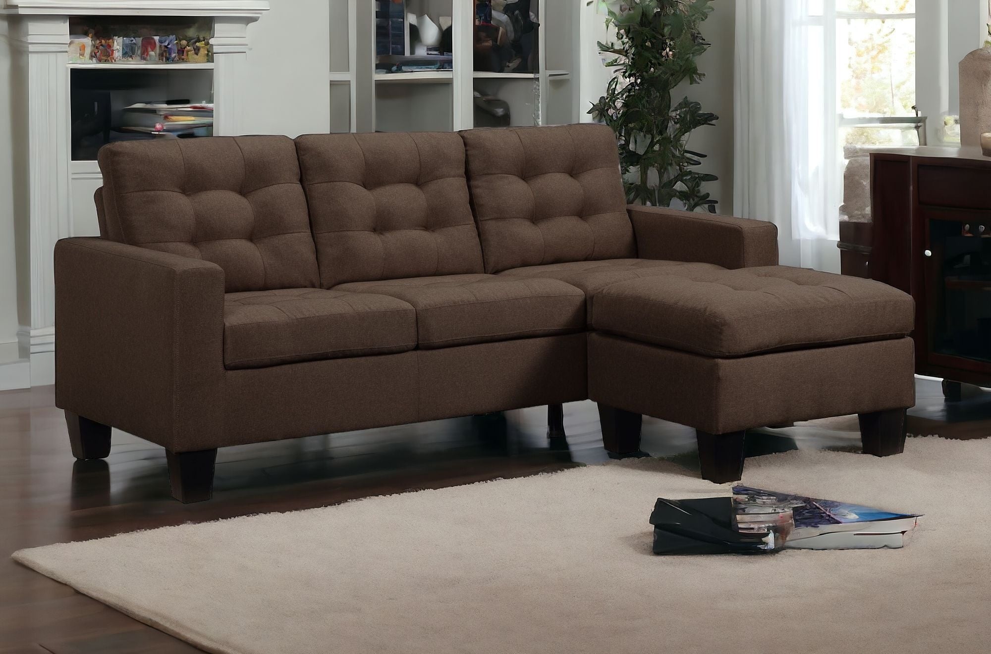 81" Brown Linen And Black Sofa