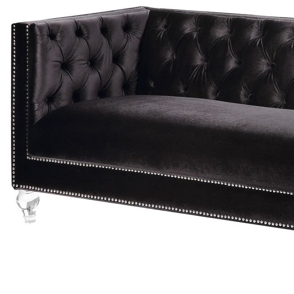 89" Black And Clear Velvet Sofa And Toss Pillows