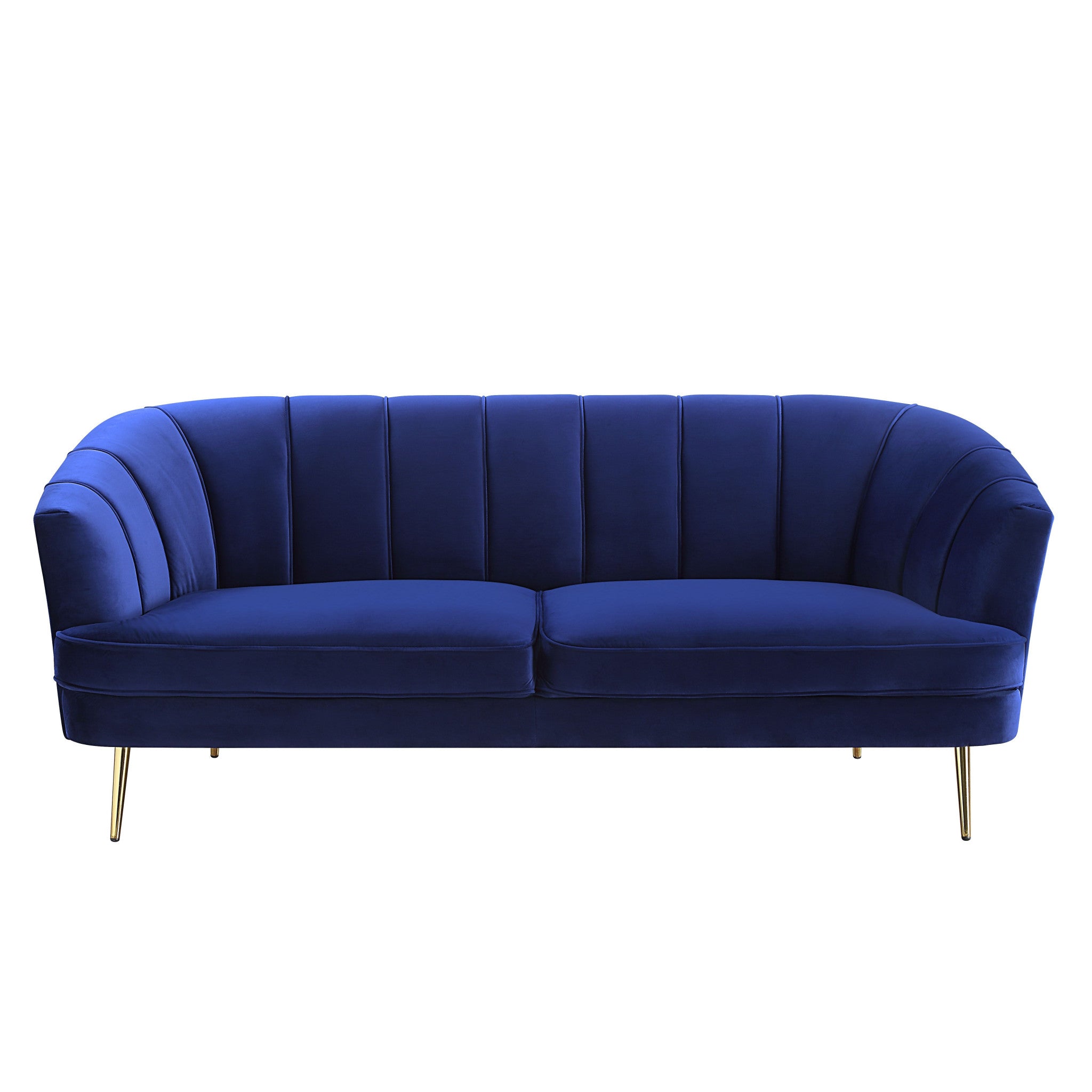 78" Blue Velvet And Gold Sofa