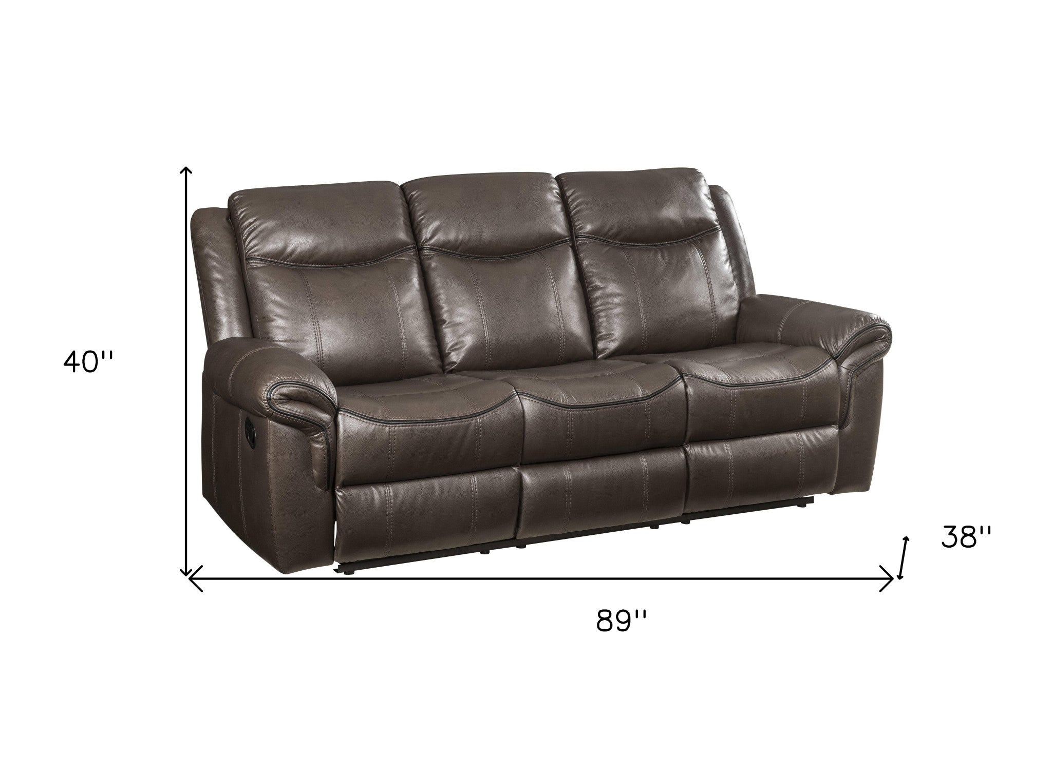 89" Brown And Black Faux Leather Reclining USB Sofa