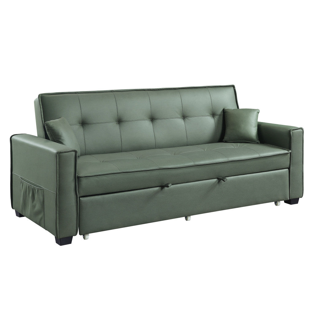 82" Green Velvet And Black Sleeper Sofa With Two Toss Pillows
