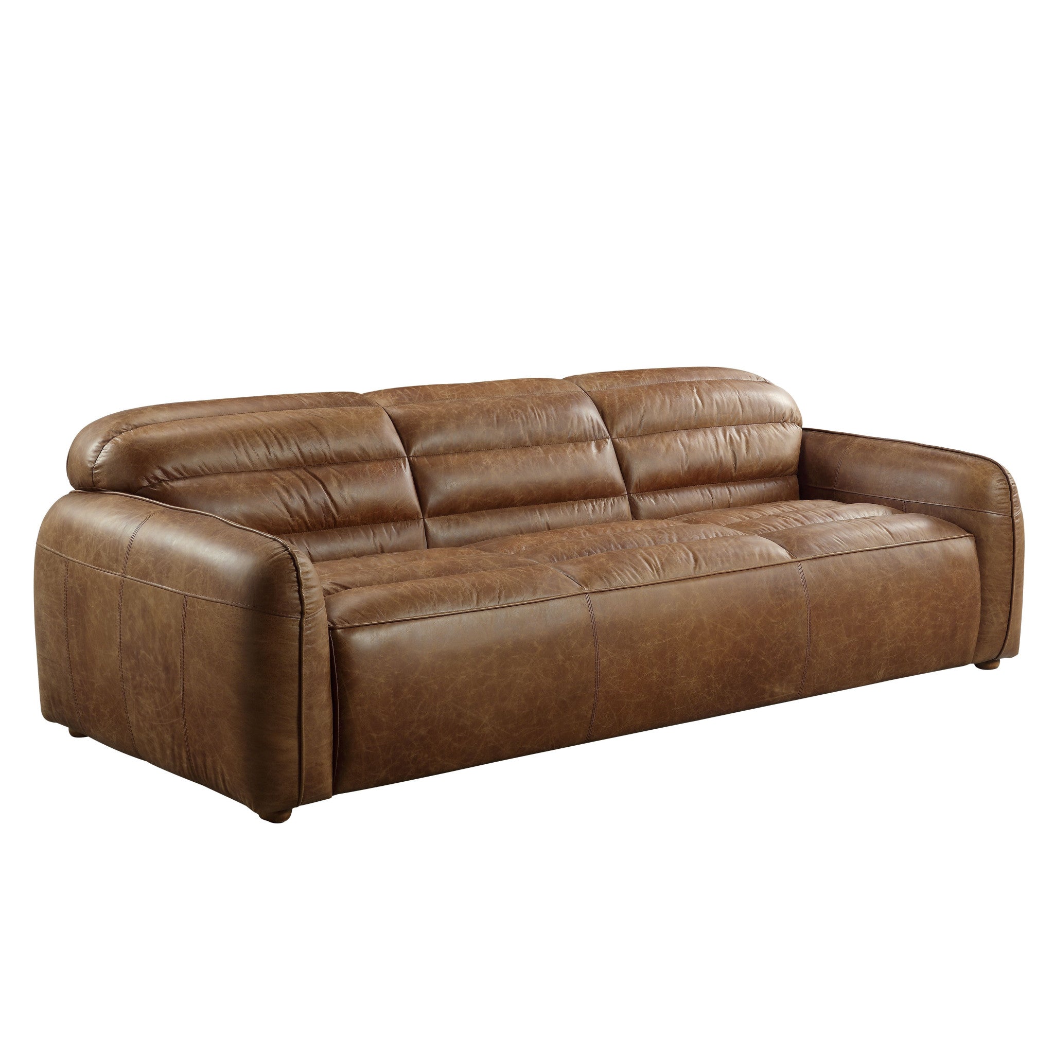 95" Cocoa Top Grain Leather And Black Sofa