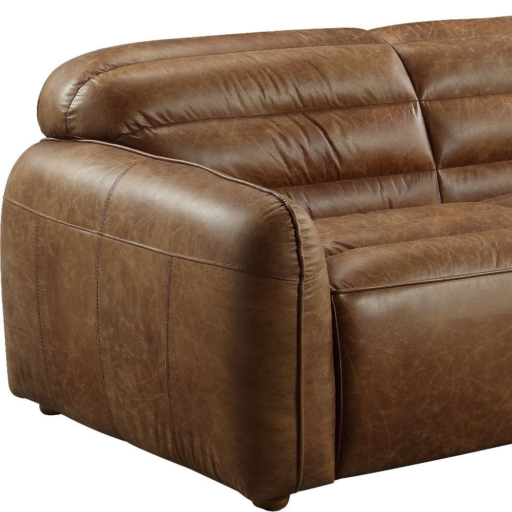 95" Cocoa Top Grain Leather And Black Sofa