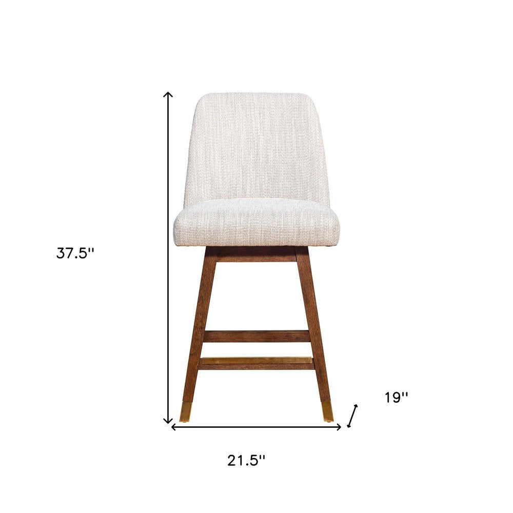 Beige And Brown Solid Wood Swivel Counter Height Bar Chair