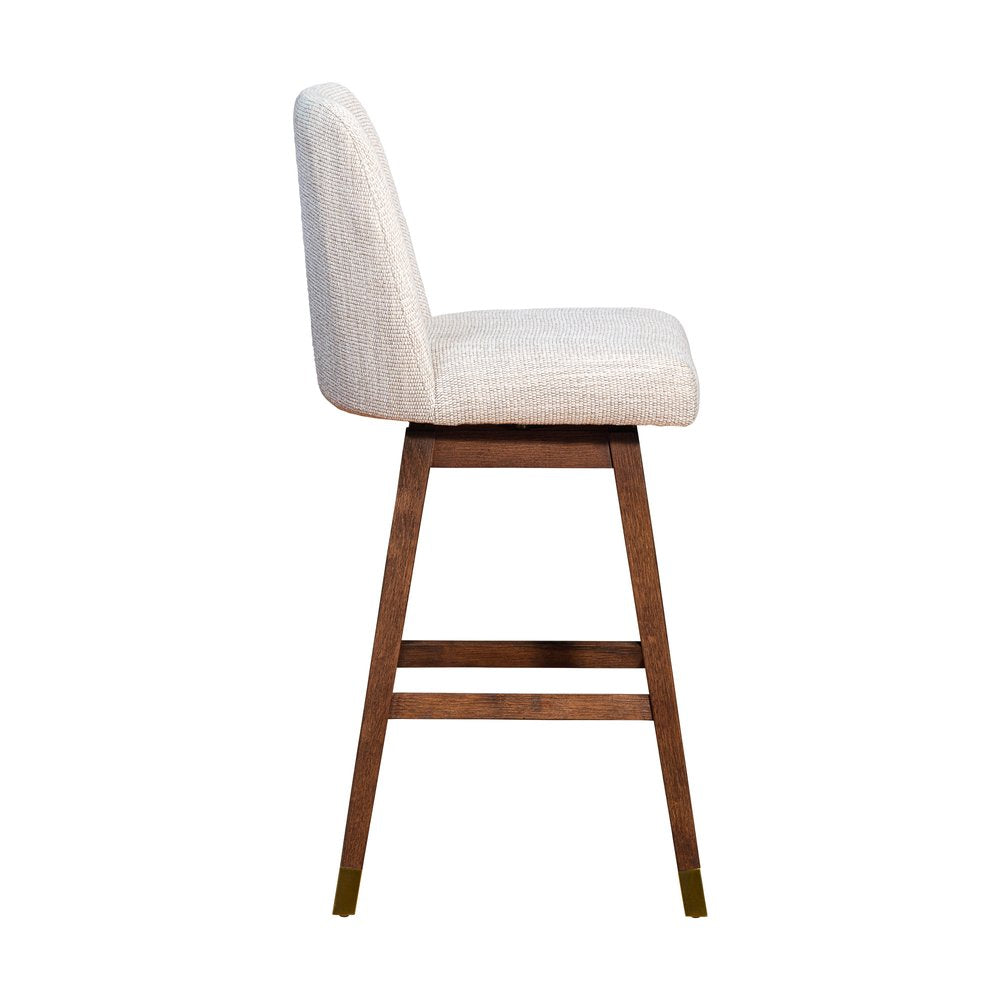 Beige and Brown Solid Wood Bar Height Swivel Bar Chair
