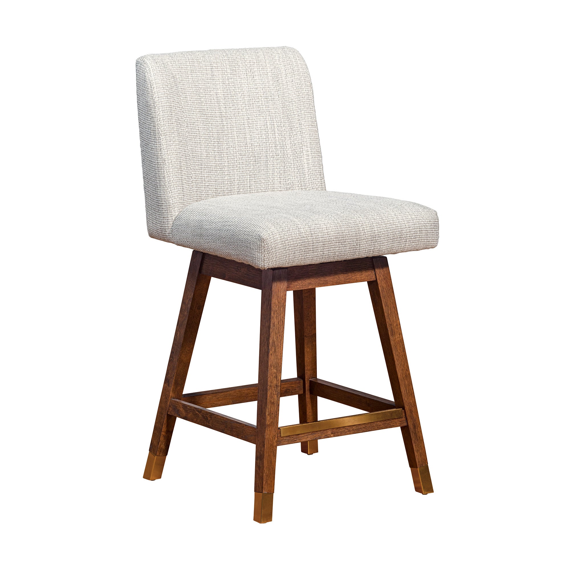 26" Beige And Brown Solid Wood Counter Height Swivel Bar Chair
