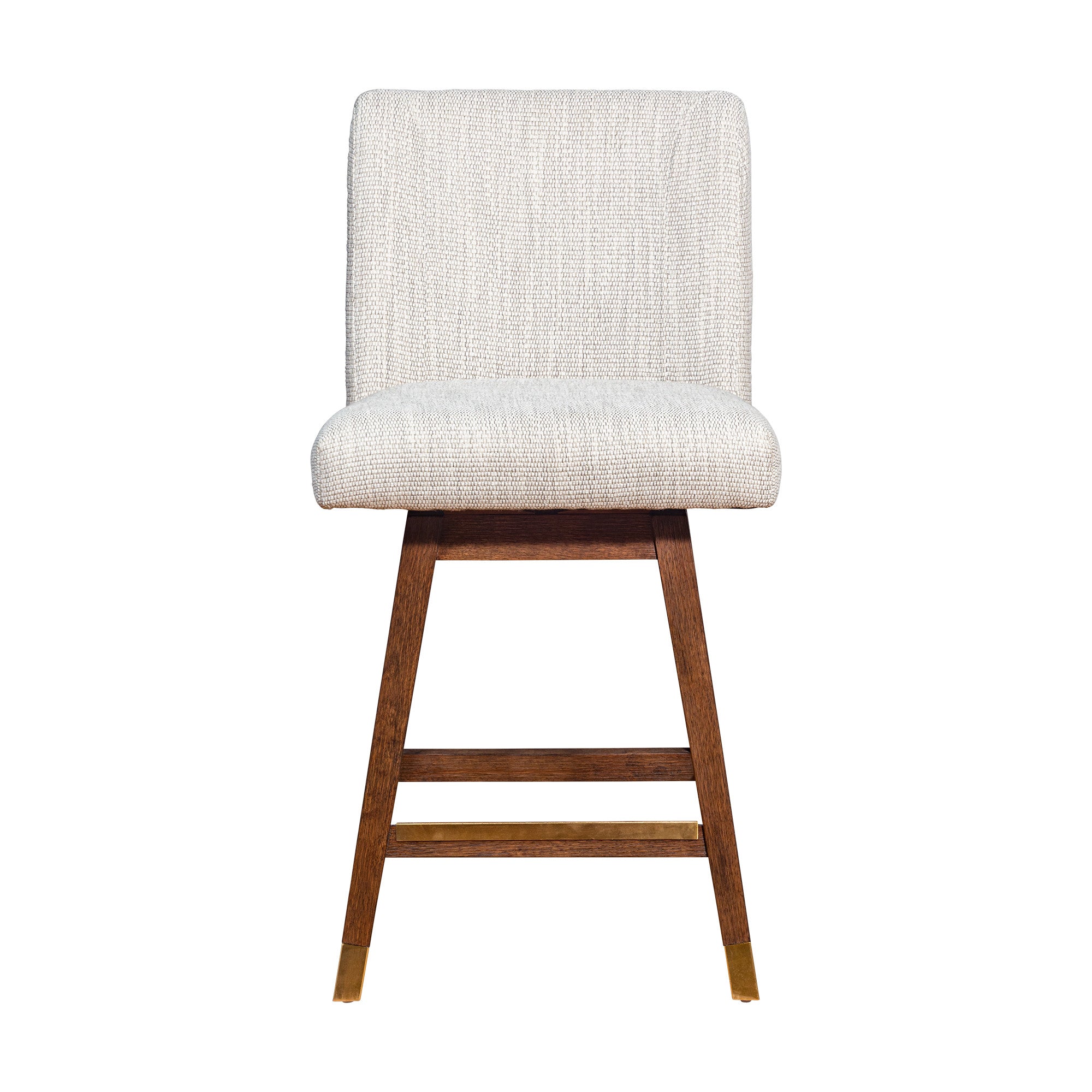 26" Beige And Brown Solid Wood Counter Height Swivel Bar Chair