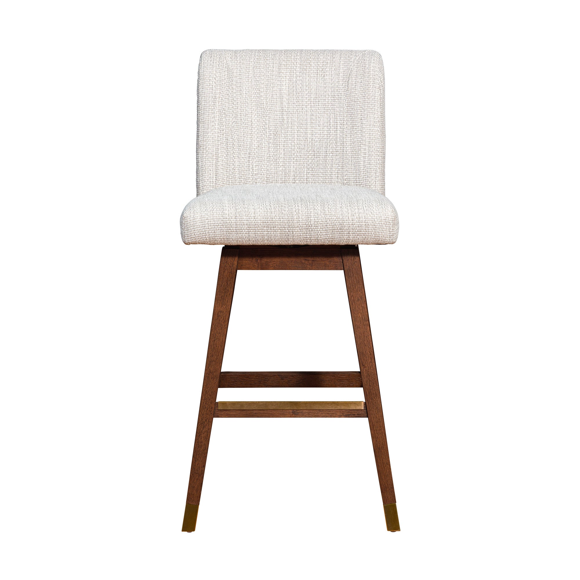 30" Beige And Brown Fabric And Solid Wood Bar Height Swivel Bar Chair