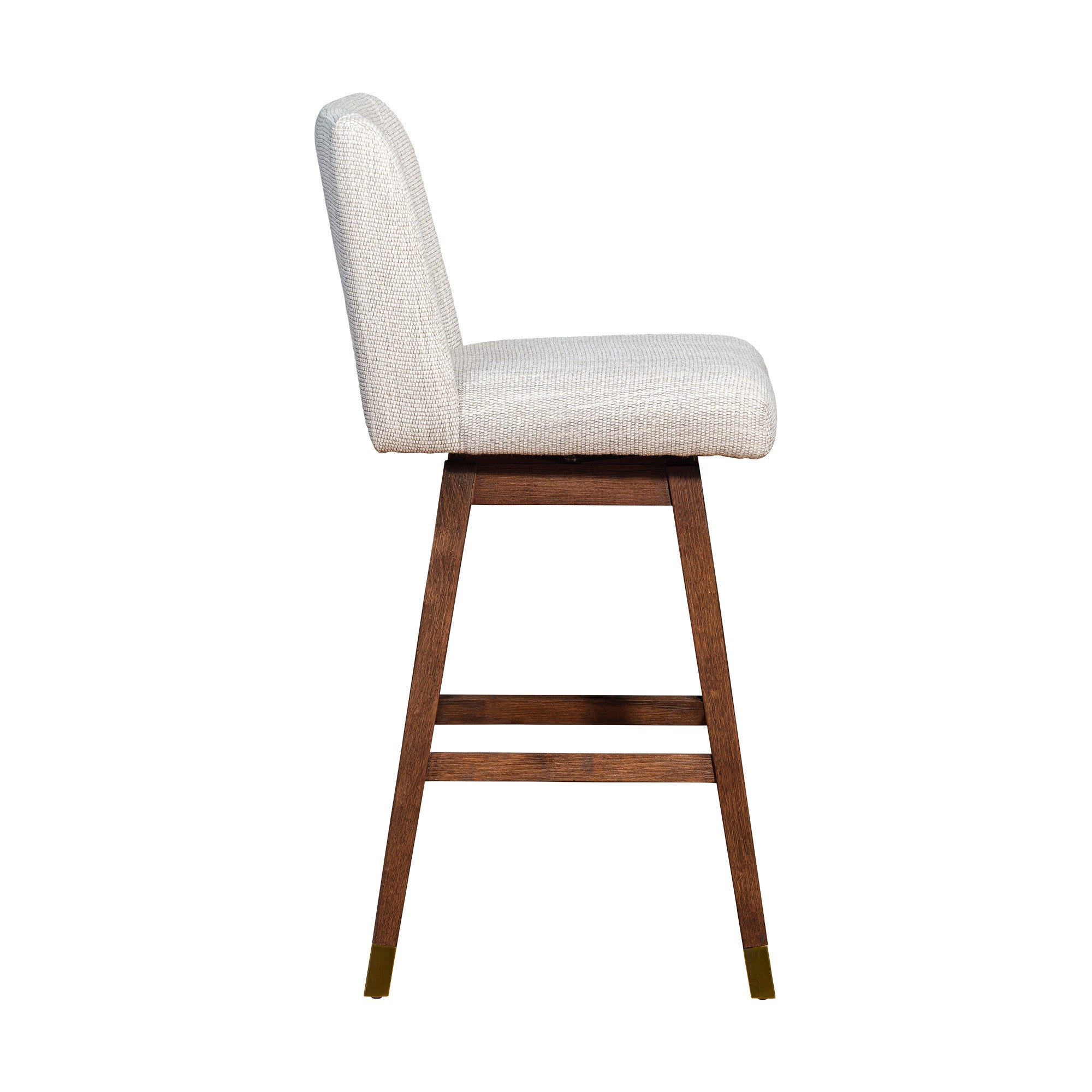 30" Beige And Brown Fabric And Solid Wood Bar Height Swivel Bar Chair