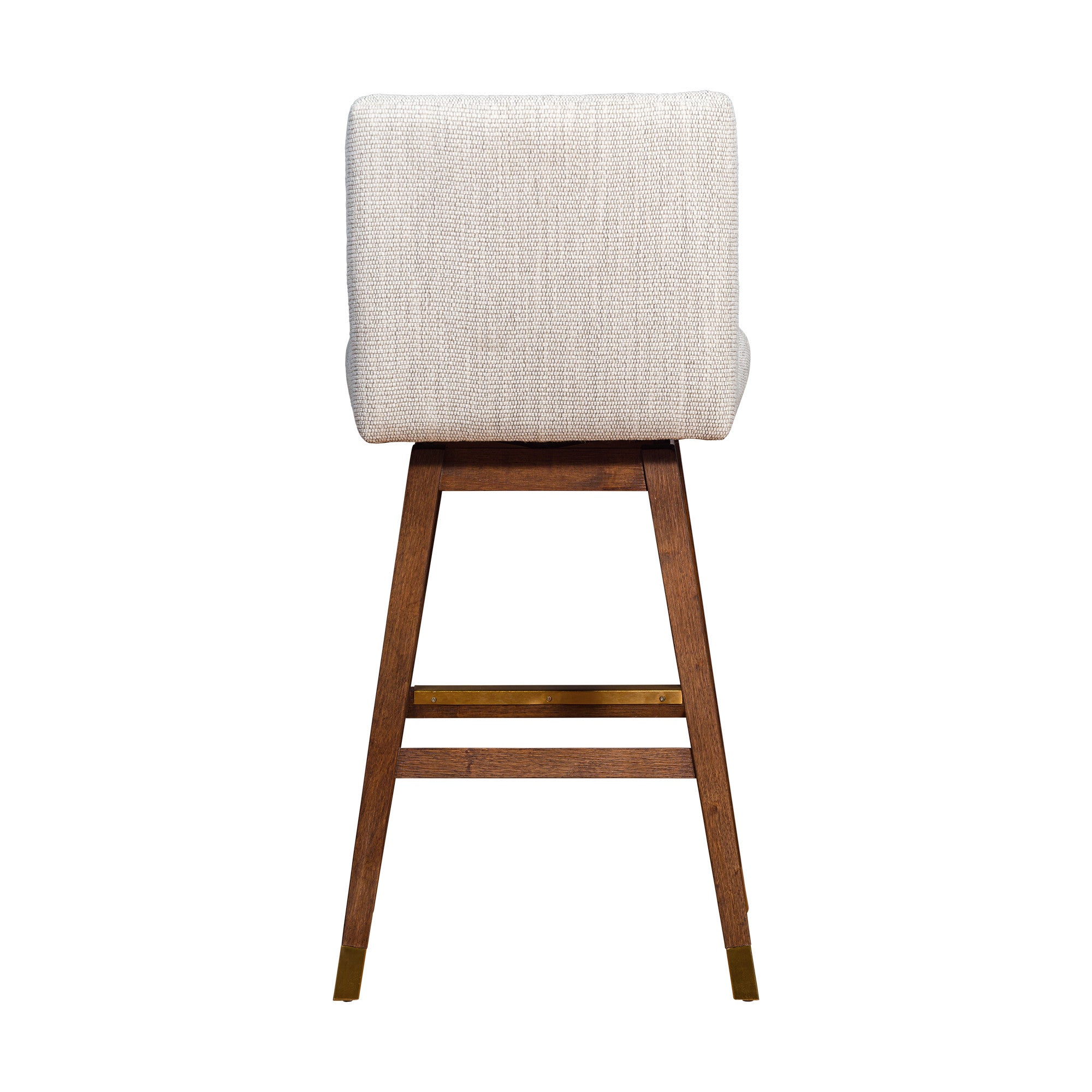30" Beige And Brown Fabric And Solid Wood Bar Height Swivel Bar Chair