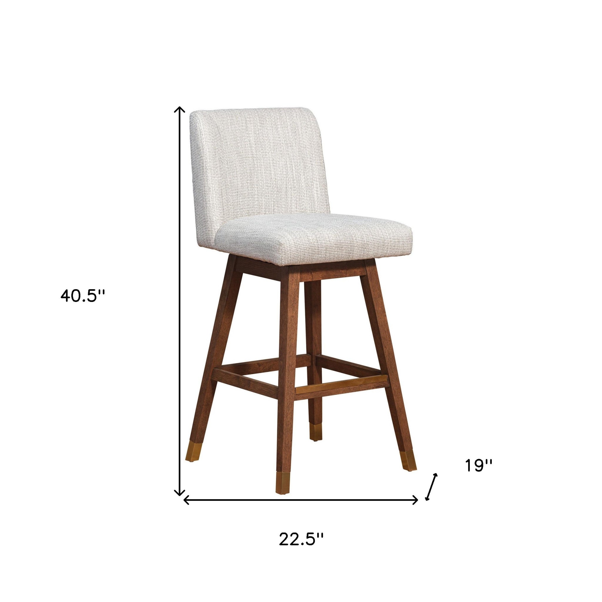 30" Beige And Brown Fabric And Solid Wood Bar Height Swivel Bar Chair