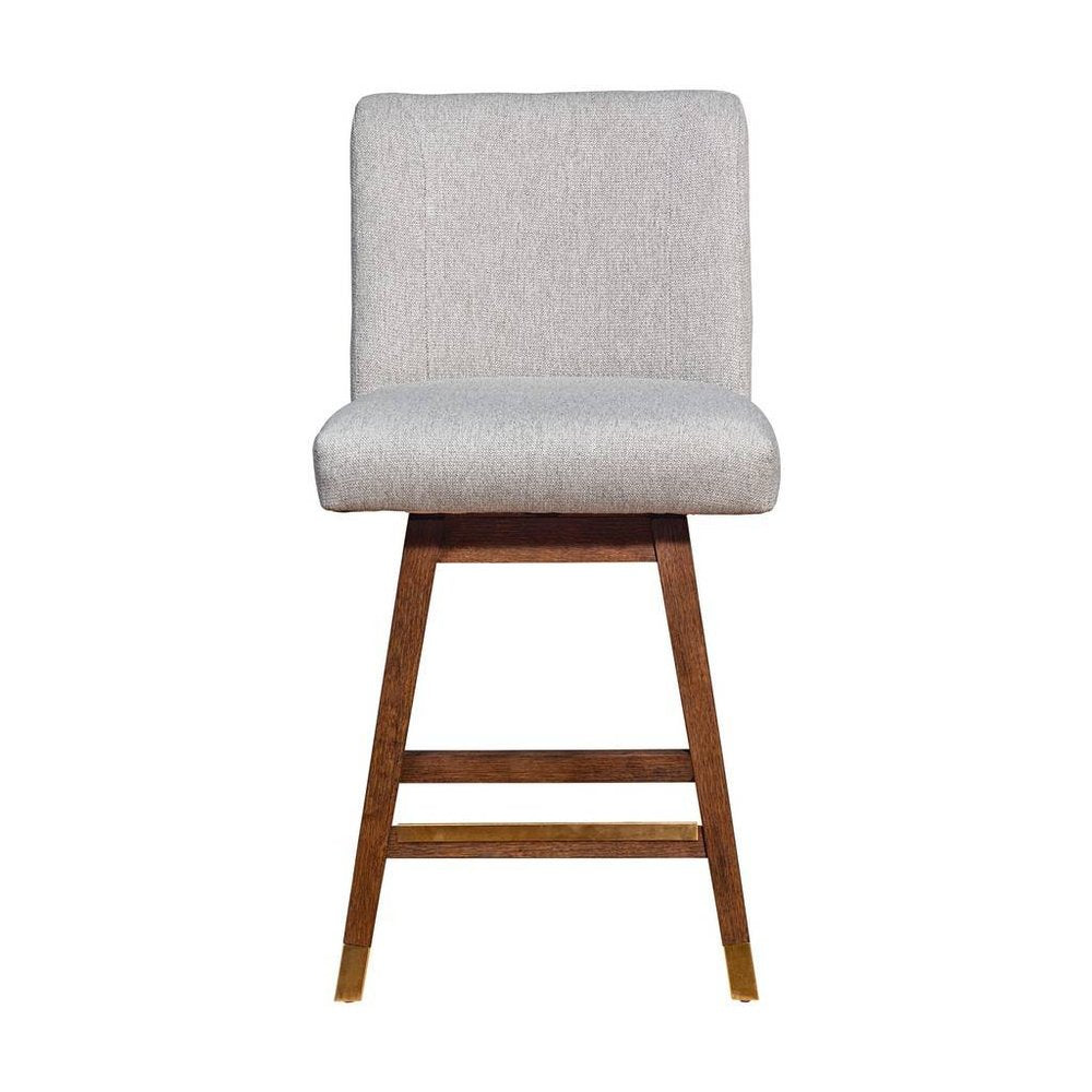 26" Taupe and Brown Solid Wood Counter Height Swivel Bar Chair
