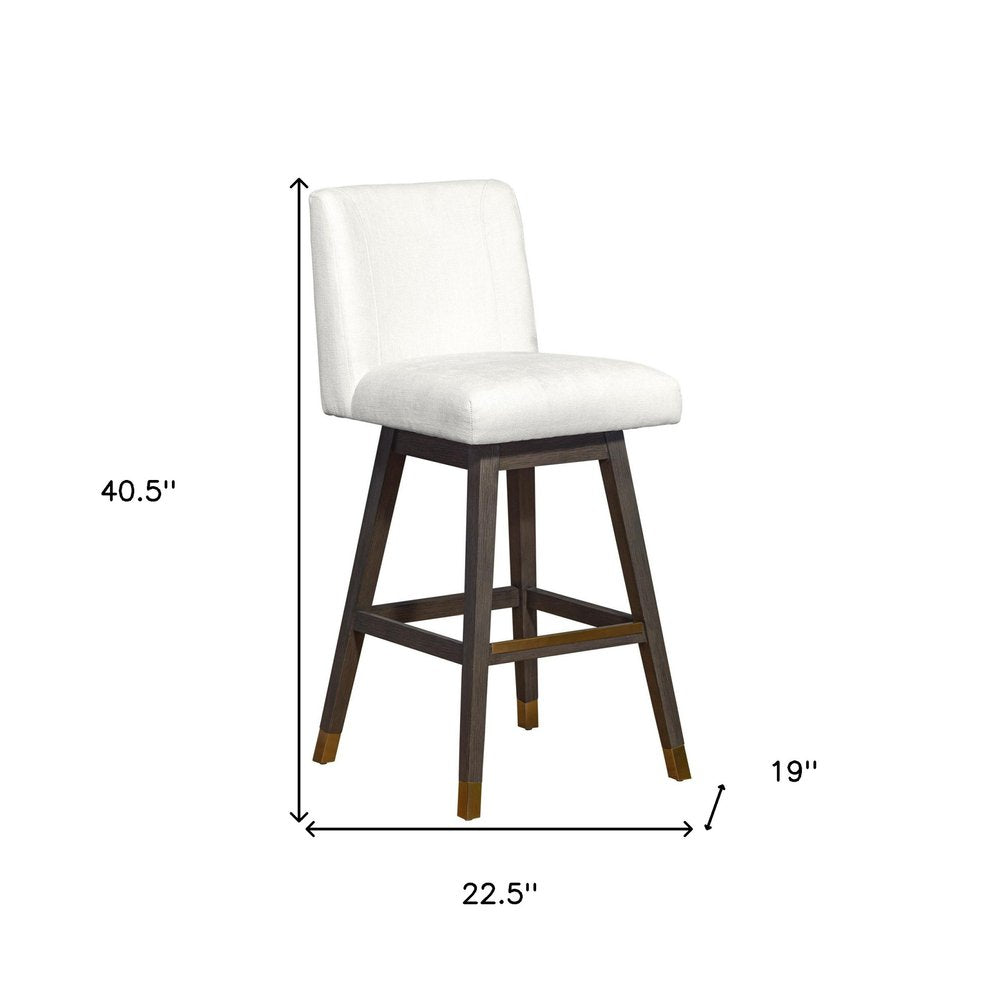 30" Pearl and Gray Upholstered and Solid Wood Bar Height Swivel Bar Chair