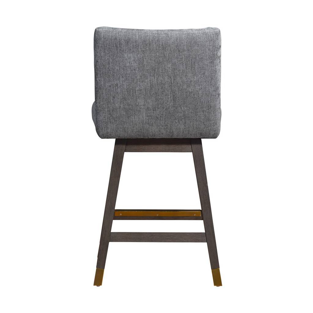 26" Gray And Brown Fabric And Solid Wood Counter Height Swivel Bar Chair