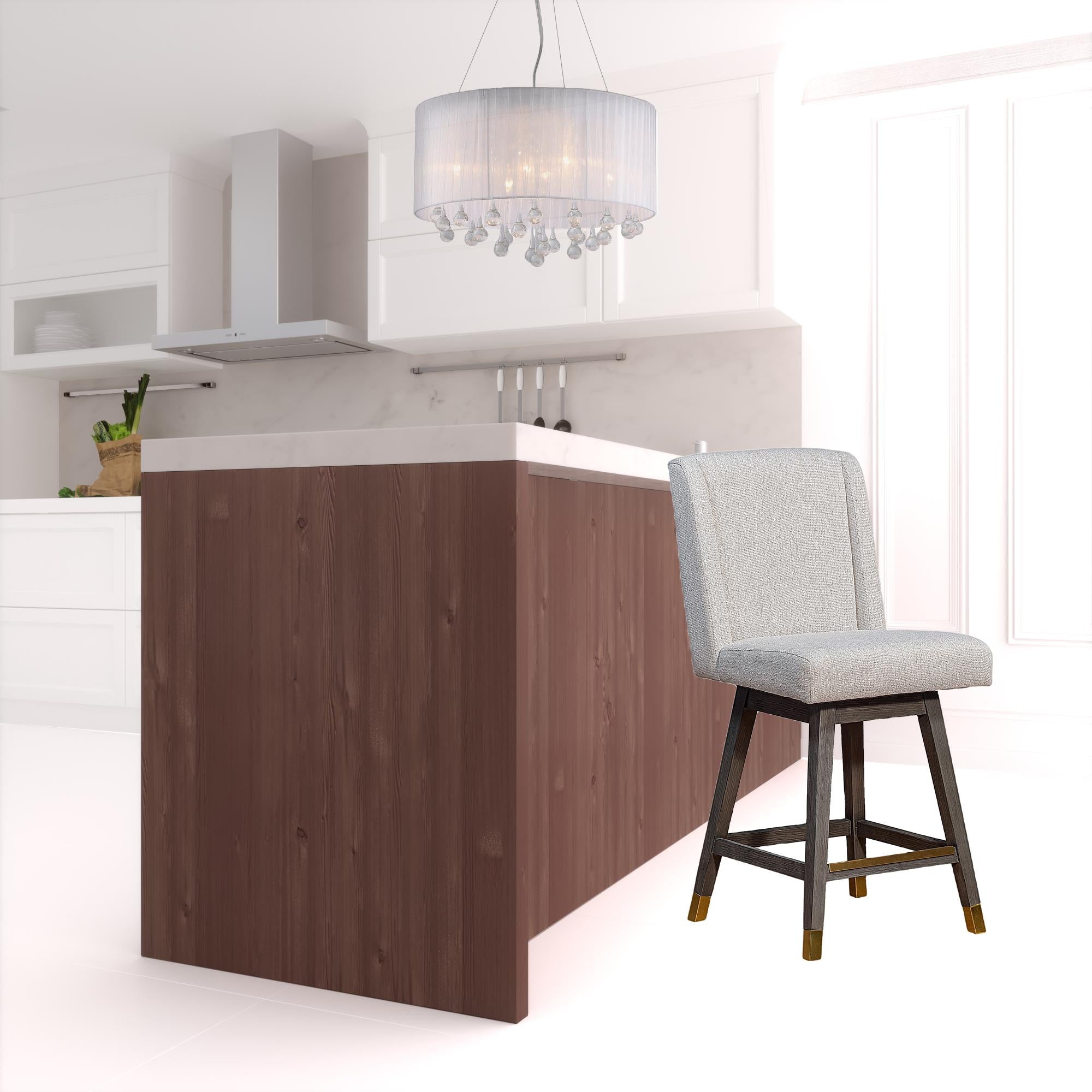 Taupe and Gray Solid Wood Counter Height Swivel Bar Chair