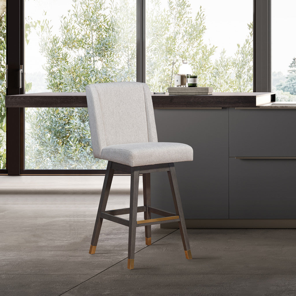 Taupe and Gray Solid Wood Counter Height Swivel Bar Chair