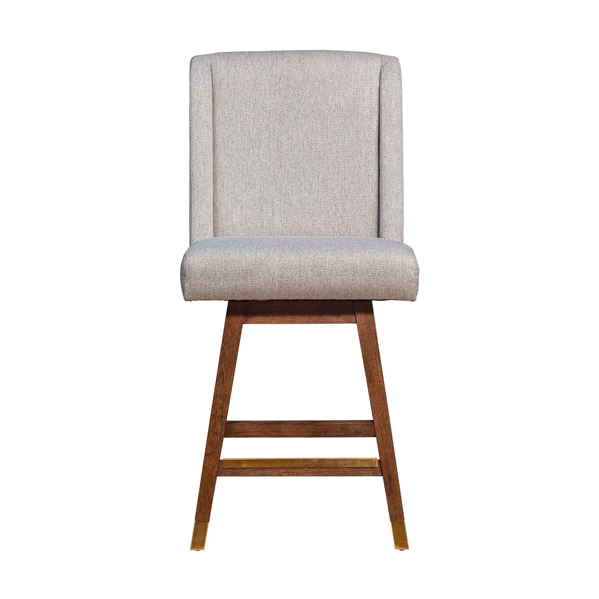 26" Taupe and Brown Solid Wood Swivel Bar Chair