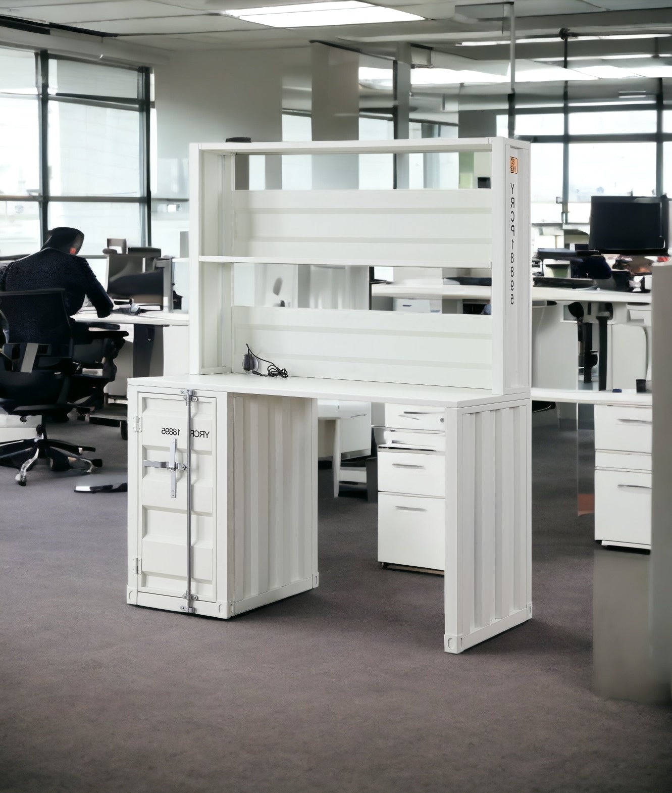 47" White Metal Writing Desk